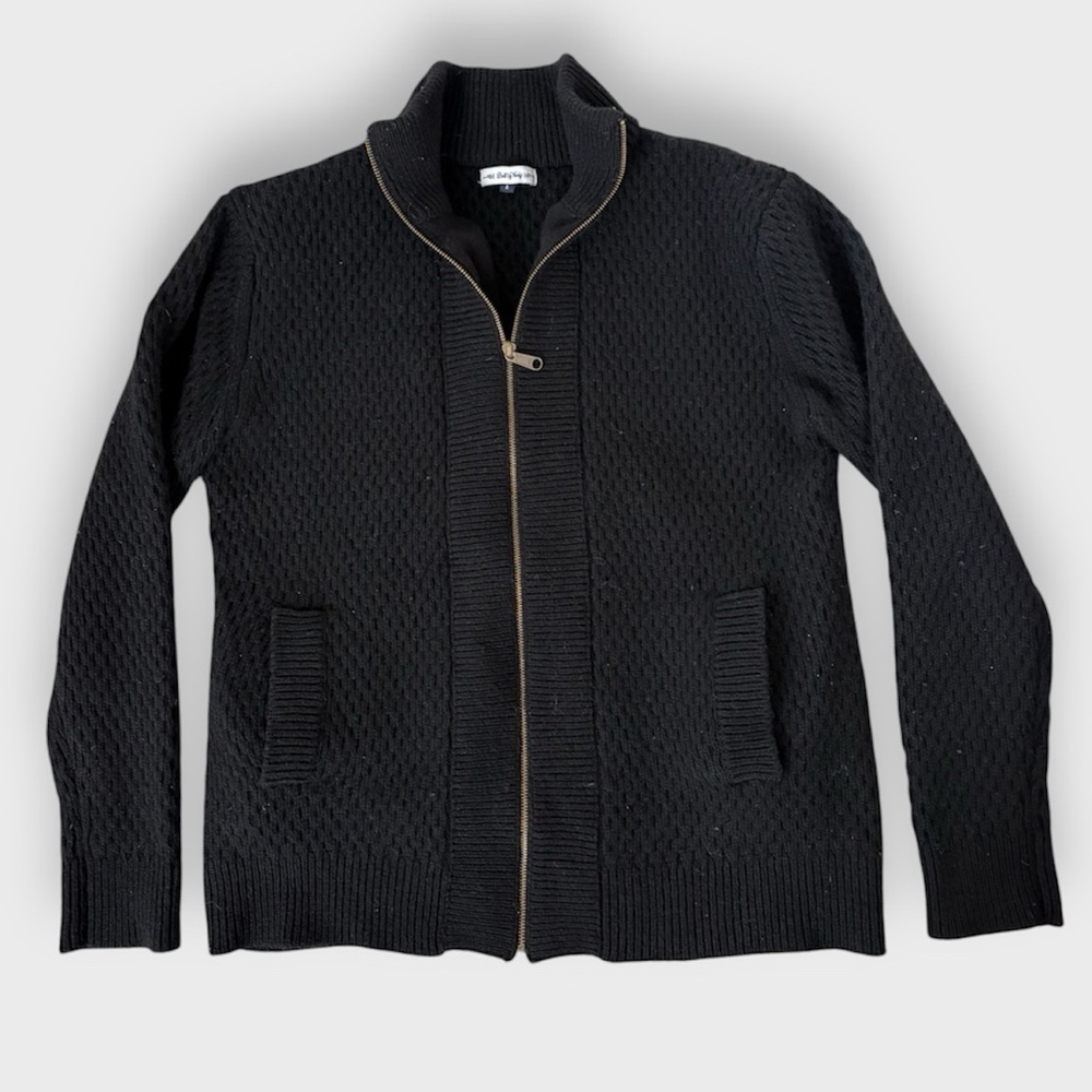Built by Wendy Black Cable Knit Virgin Wool Zip Up Sweater Jacket - Picture 4 of 14